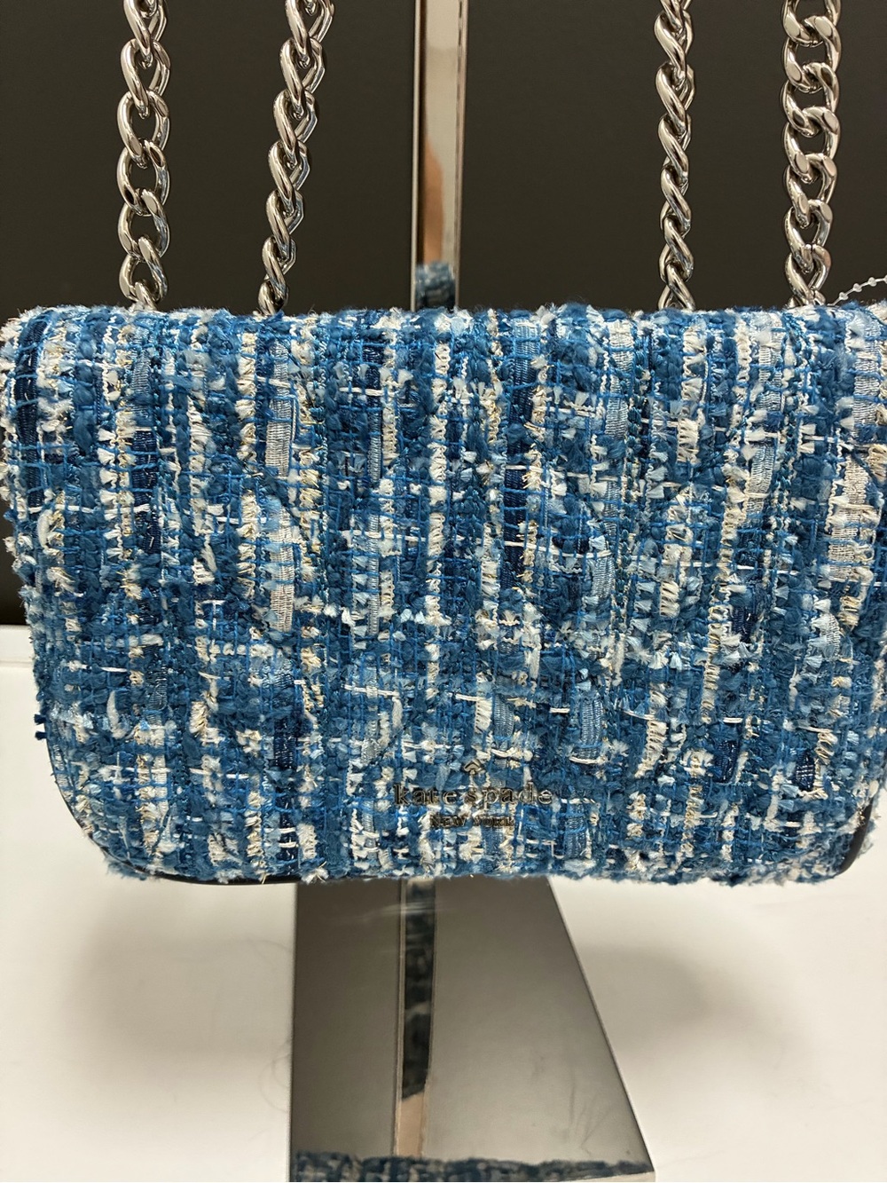 Kate Spade Blue Tweed Chain Shoulder Bag